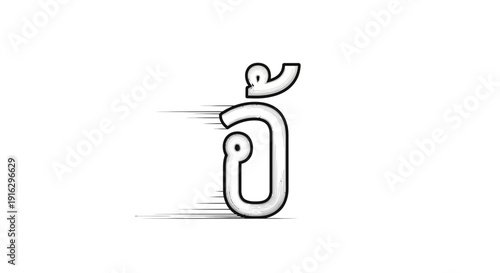 Thai Alphabet Character 'Ho Nok Hook' with Speed Lines - Hand Drawn Sketch Style