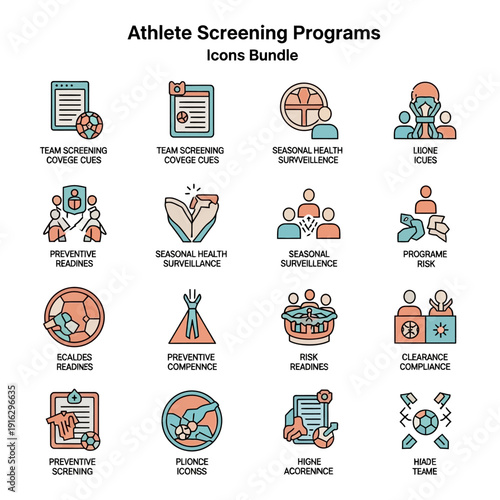 Collection of Athlete Screening Program Icons Set.