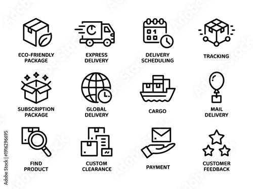 Vector icons represent various business and marketing concepts for branding