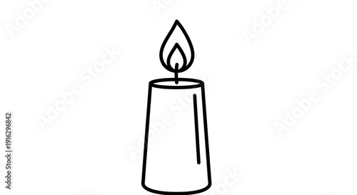 Single Lit Candle Flame Burning Brightly, Simple Line Art Icon