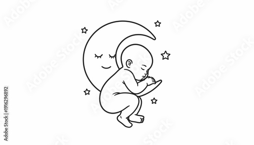 Sleeping Baby on Crescent Moon with Stars, Sweet Dreams, Newborn, Night Sky