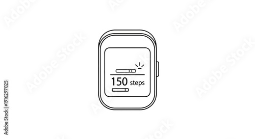 Smartwatch Step Counter Displaying 150 Steps in Minimalist Line Art Style