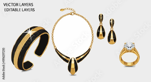 Luxury Gold Jewelry Set with Diamonds.