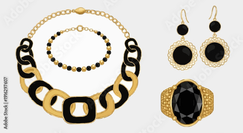 Black and Gold Jewelry Set Display.