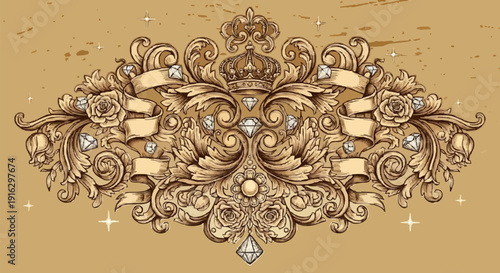 Ornate Gold Jewelry Design with Diamonds.