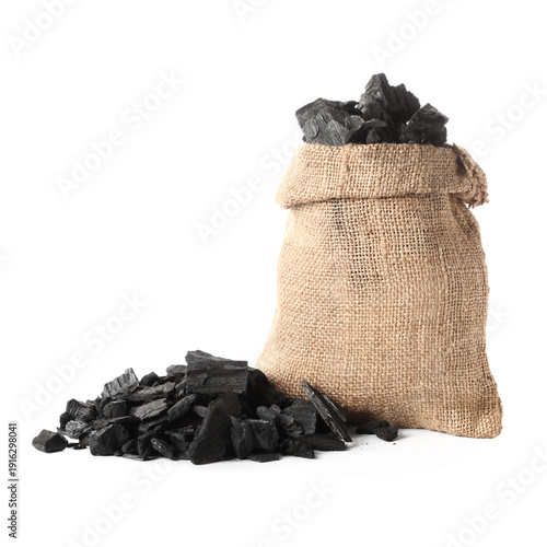 Bag with heap of coal isola...