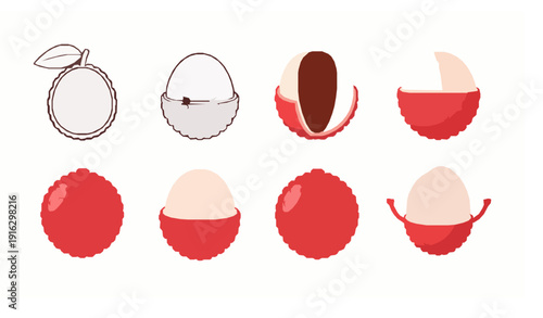 Lychee icon flat vector tropical fruit symbol set minimal design