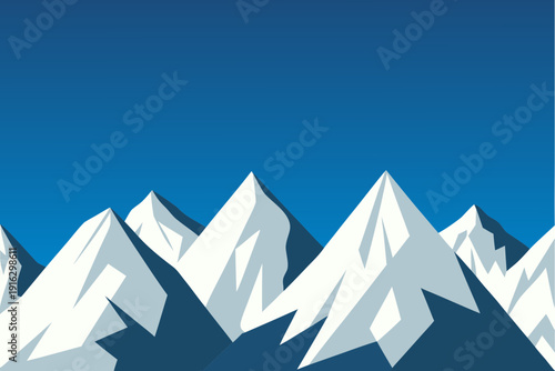 Stylized mountain range illustration against a vibrant blue sky
