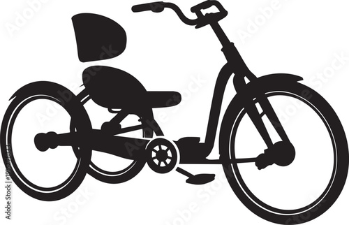 Silhouette of a bicycle with child seat, three wheeled bicycle, side view