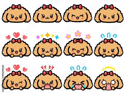 かわいいトイプードルの顔アイコンイラスト素材セット5