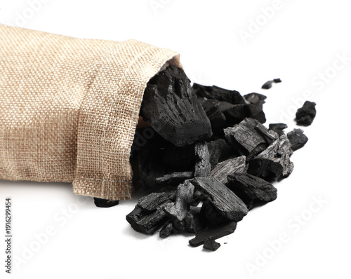 Bag with pieces of coal iso...