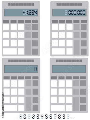 数字が入力された電卓のイラストセットと数字を組み合わせて自由に作れる素材付