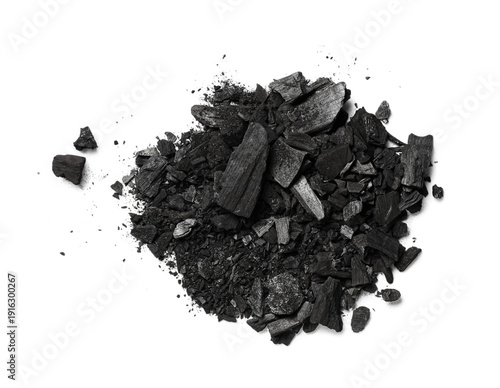 Crushed pieces of coal isol...
