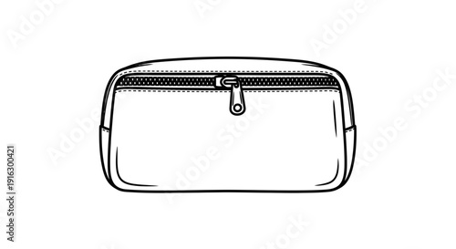 Simple Line Drawing of a Cosmetic Bag with Zipper