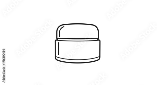 Simple Line Drawing of a Cosmetic Cream Jar, Isolated on White Background