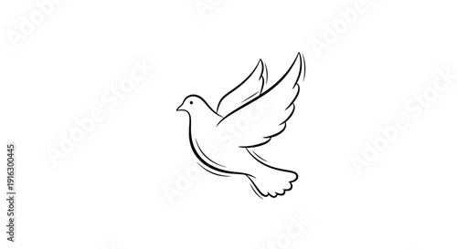 Simple Line Drawing of a Dove in Flight, Symbol of Peace and Freedom