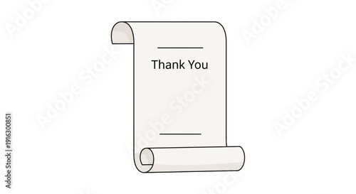 Scroll paper with "Thank You" text, isolated on white background, gratitude message