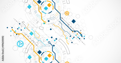 Abstract background. Scientific and technological concept with the use of technical elements formed in the shape of a circle. Vector
