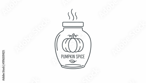 Pumpkin Spice Jar Icon with Steam, Autumn Season Concept, Minimalist Line Art