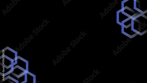 Abstract geometric blue hexagons create a modern digital background, symbolizing interconnectedness and technological advancement on a dark, sleek canvas, ideal for presentations and web interfaces