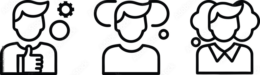 Fototapeta premium avatar and profile icons. Vector outline set. Male and female account symbols. Social media and team member concept.