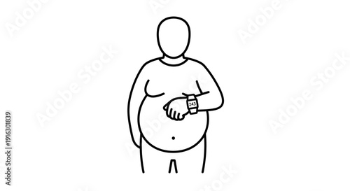 Overweight person checking smartwatch, health monitoring, weight loss concept