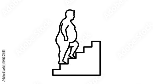 Overweight person climbing stairs, symbolizing weight loss, health, and fitness journey