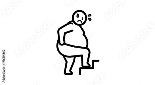 Overweight person struggling to climb stairs, showing effort and difficulty