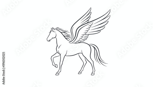 Pegasus Mythical Winged Horse Line Art Drawing