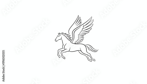 Pegasus Mythical Winged Horse Line Art Drawing