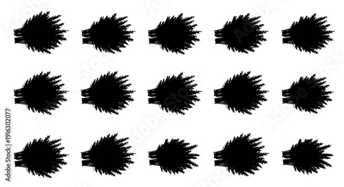 Black brush stroke splatter set abstract inkblots on white background for creative design