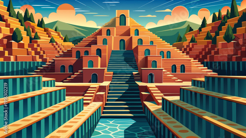 Very beautiful symmetrical steps of Chand Baori descend dramatically into the earth, forming an intricate geometric masterpiece in Rajasthan.