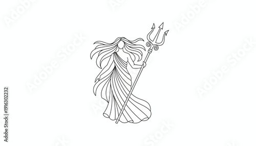 Mythological Woman with Trident, Goddess of the Sea, Ancient Greek Mythology