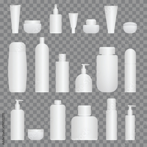 set of white cosmetic bottles