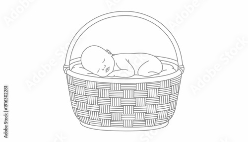 Newborn baby sleeping peacefully in a woven basket, innocence, gentle rest, delicate infant repose