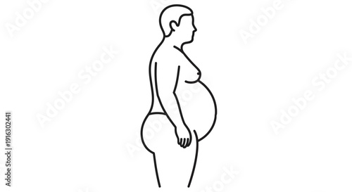Obese Man Side View Line Art Illustration
