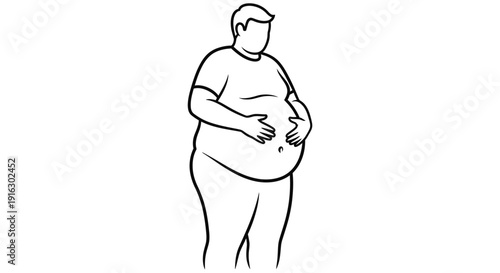 Obese Man Holding Belly, Overweight Person Silhouette, Health Problem Concept