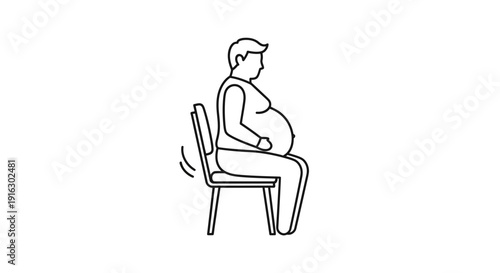 Obese man sitting on chair, feeling uncomfortable, weight gain, health problem, lifestyle icon