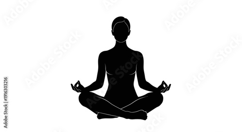 A serene silhouette of a person meditating in lotus position with eyes closed