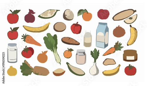 Hand drawn style food collection vector fresh grocery ingredients decorative illustration set