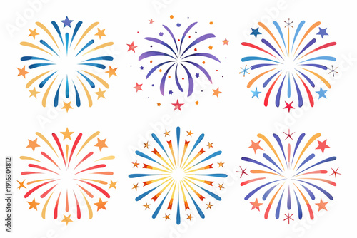 Colorful firework displays burst in a vibrant celebratory arrangement