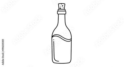 Minimalist Outline of a Glass Bottle with Cork and Liquid