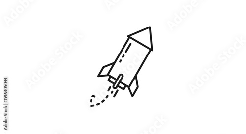 Minimalist Rocket Ship Launching into Space, Simple Line Art Icon