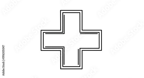 Minimalist Plus Sign Icon, Geometric Cross Shape, Simple Medical Symbol Outline