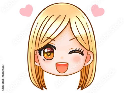 金髪ギャルのちびキャラ顔アイコンイラスト素材2
