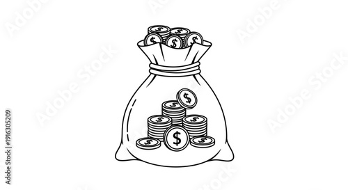 Money Bag Full of Coins with Dollar Signs - Business and Finance Concept