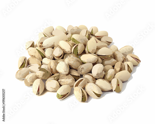 A pile of shelled pistachios displayed against a white background