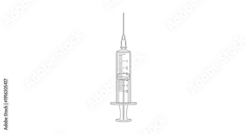 Medical Syringe Outline Drawing, Healthcare Injection Tool, Clinical Equipment