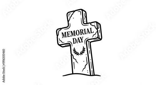 Memorial Day Gravestone with Laurel Wreath and Text