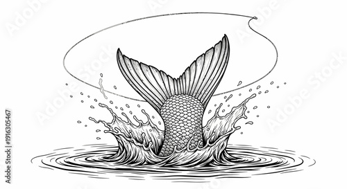 Mermaid Tail Splashing Out of Water, Fantasy Creature, Mythical Being